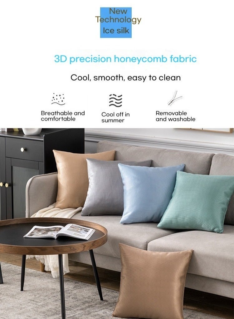 AuliceVerse Ice Silk Throw Pillow Covers 45x45 cm (Pack of 2) - Light Gold, Cooling Breathable Cushion Covers for Sofa, Decorative Pillow Cases No Insert - Image 4